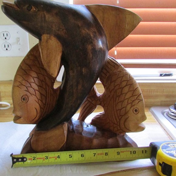 Vintage Wood Artisan Hand Carved Group of Fish